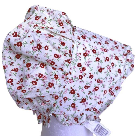 Pioneer Bonnet Old Fashioned Prairie White Red Floral Modest Farmhouse Medium - Picture 4 of 12